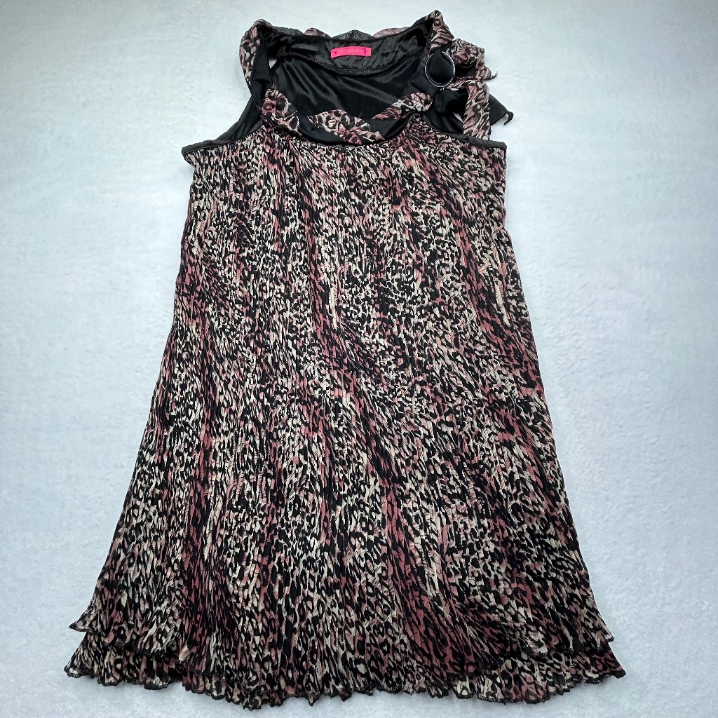 Splash Brand Womens S Xs Dress Animal Print Sleeveless Ruffled Pleated Skirt